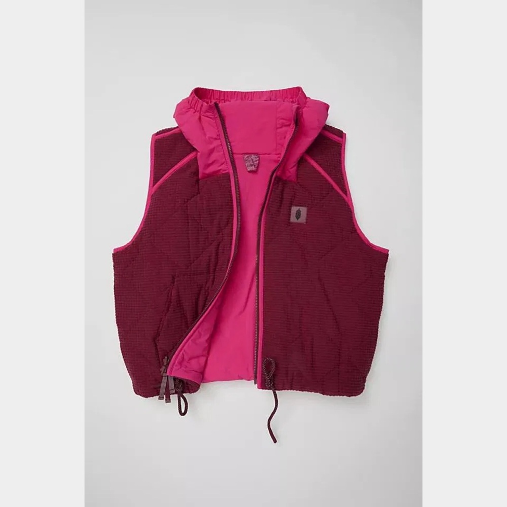 Free People Recreation Reversible Fleece Puffer Vest in Sour Cherry - Picture 6 of 12